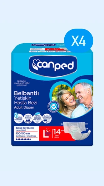 Canped Tekstil Yüzeyli Belbantlı Gece Büyük Boy L 14'lü 4 Adet Hasta Bezi
