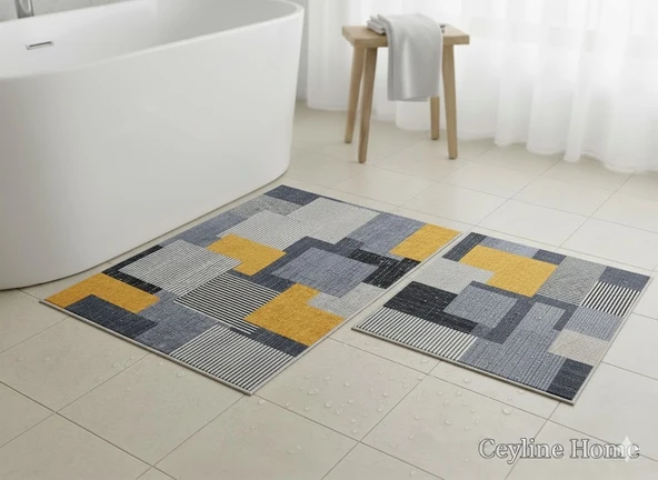 BANYO PASPASI 2'Lİ SET BASKILI KARE HARDAL ürün görseli