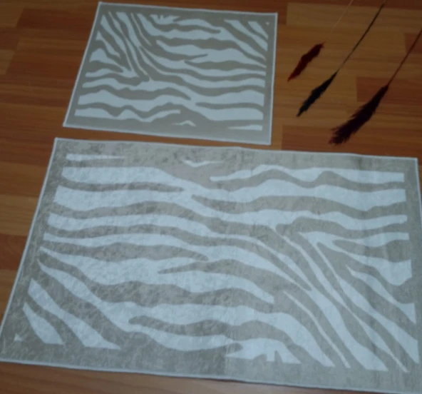BANYO PASPASI 2'Lİ SET BASKILI ZEBRA BEJ - Resim 3