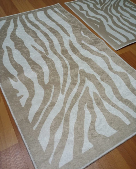 BANYO PASPASI 2'Lİ SET BASKILI ZEBRA BEJ - Resim 2