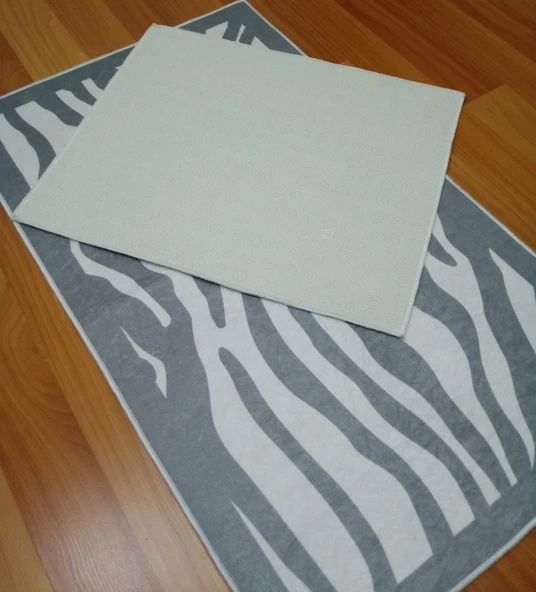 2Lİ BANYO SETİ BASKILI ZEBRA GRİ - 4
