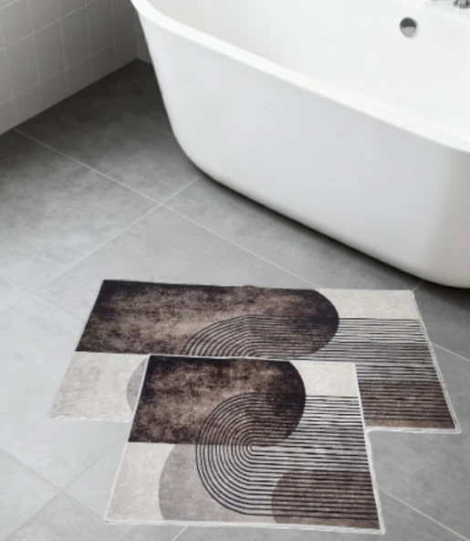 BANYO PASPASI 2'Lİ SET BASKILI ELİPS KAHVE ürün görseli