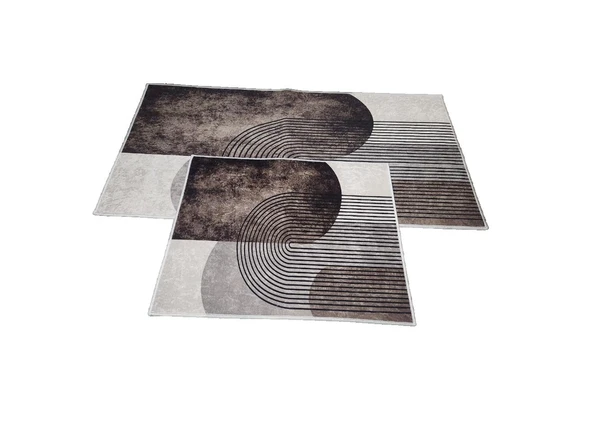 2Lİ BANYO SETİ BASKILI ELİPS KAHVE - 2