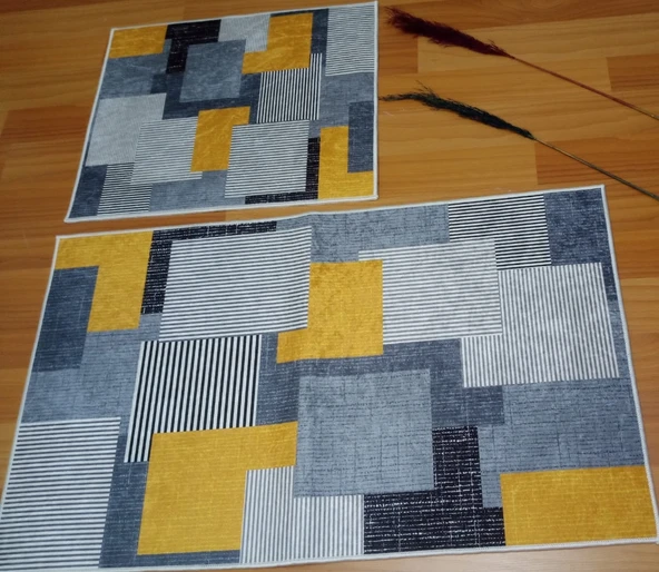 BANYO PASPASI 2'Lİ SET BASKILI KARE HARDAL - Resim 3