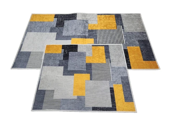 BANYO PASPASI 2'Lİ SET BASKILI KARE HARDAL - Resim 2