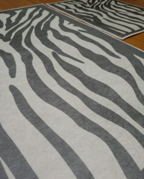 2Lİ BANYO SETİ BASKILI ZEBRA GRİ - 2