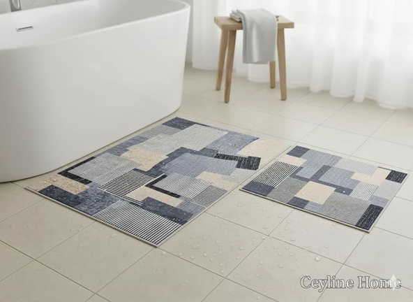 BANYO PASPASI 2'Lİ SET BASKILI KARE BEJ ürün görseli