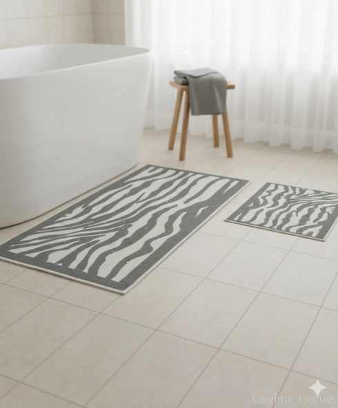 BANYO PASPASI 2'Lİ SET BASKILI ZEBRA GRİ ürün görseli