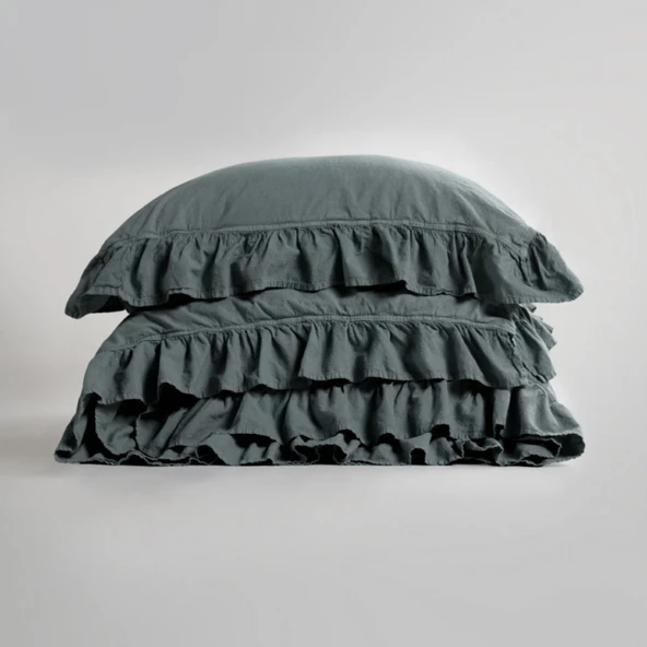 STONEWASHED NEVRESİM TAKIMI ÇİFT KİŞİLİK CASTLE ROCK ANTRASİT - Resim 2