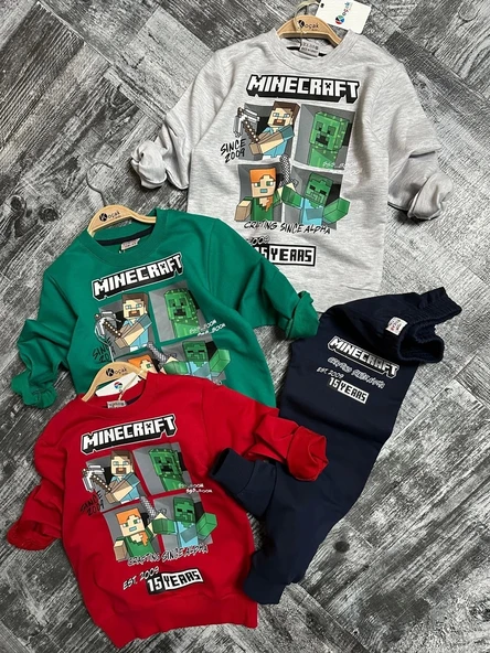 Minecraft Desenli Yeşil Renk Erkek Çocuk Eşofman Takım - 3