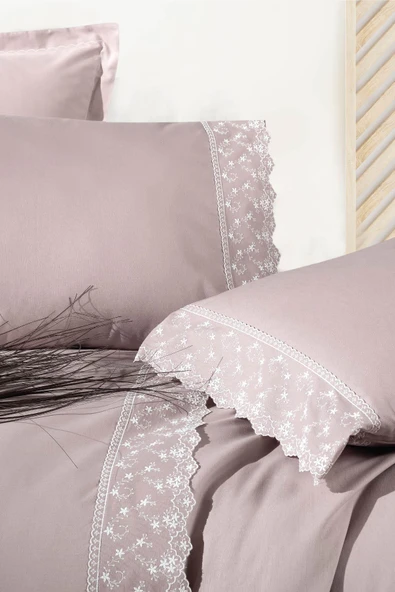 CLASY ÇİFT KİŞİLİK RANFORCE NEVRESİM TAKIMI GÜPÜRLÜ GÜLKURUSU V2 - Resim 2