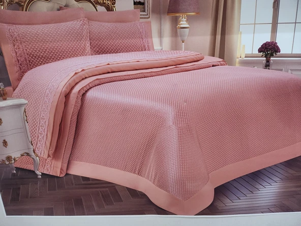 BELİSİMA 7 PARÇA NEVRESİMLİ PİKE TAKIMI PUDRA - Resim 2