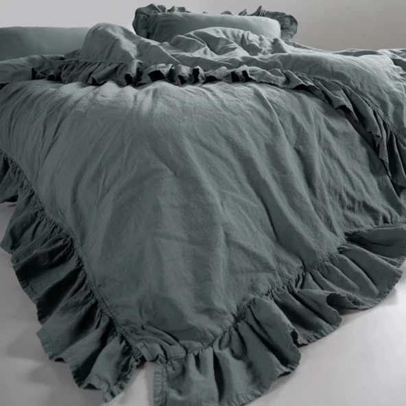 STONEWASHED NEVRESİM TAKIMI ÇİFT KİŞİLİK CASTLE ROCK ANTRASİT - Resim 5