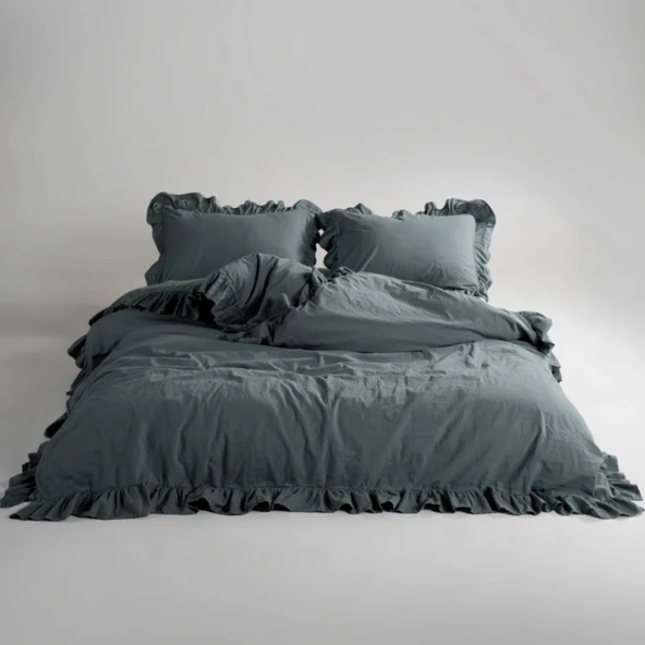 STONEWASHED NEVRESİM TAKIMI ÇİFT KİŞİLİK CASTLE ROCK ANTRASİT ürün görseli