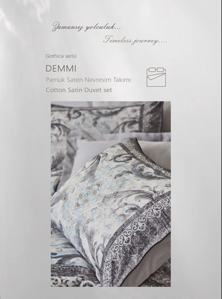 ÇİFT KİŞİLİK PAMUK SATEN NEVRESİM TAKIMI DEMMİ GRİ