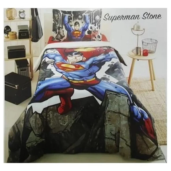 ÖZDİLEK TEK KİŞİLİK LİSANSLI NEVRESİM TAKIMI SUPERMAN STONE - 2