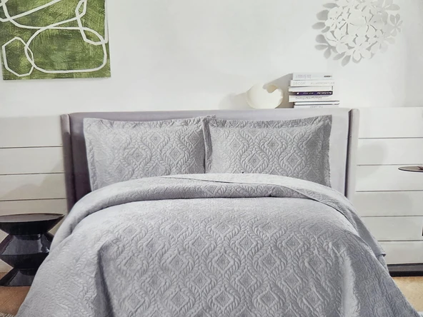 SOFT ÇİFT KİŞİLİK YATAK ÖRTÜSÜ DAMAKS GRİ - Resim 3