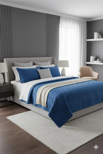 TAYTÜYÜ NUBUK YATAK ÖRTÜSÜ ÇİFT KİŞİLİK TOSKANA LACİVERT ürün görseli