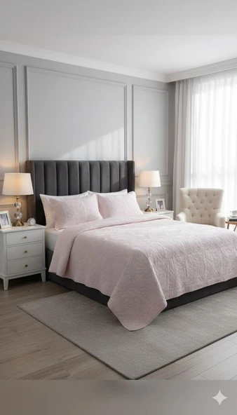 CEYLİN YATAK ÖRTÜSÜ ÇİFT KİŞİLİK DAMAKS PUDRA - Resim 3