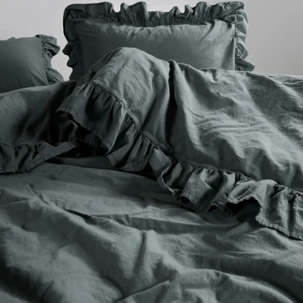 STONEWASHED NEVRESİM TAKIMI ÇİFT KİŞİLİK CASTLE ROCK ANTRASİT - Resim 3