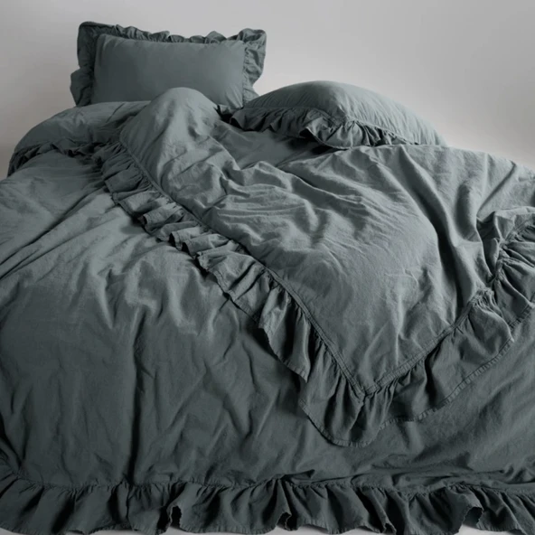 STONEWASHED NEVRESİM TAKIMI ÇİFT KİŞİLİK CASTLE ROCK ANTRASİT - Resim 4