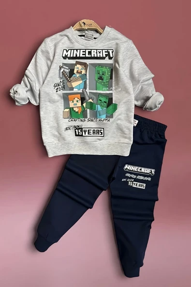 Minecraft Desenli Gri Renk Erkek Çocuk Eşofman Takım - 2