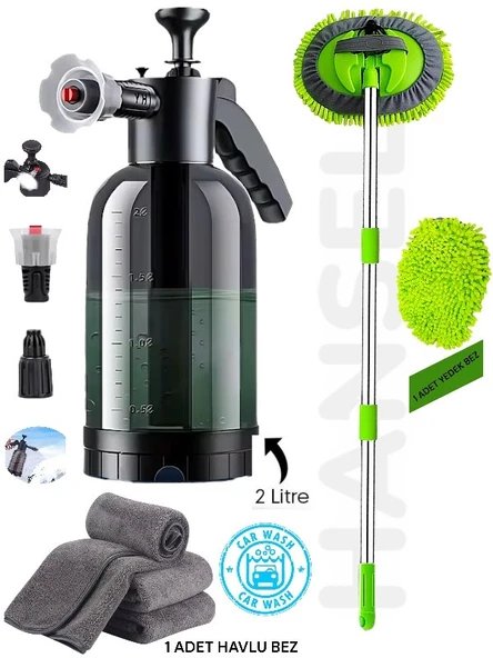 3'LÜ SET ULTRA Basınçlı Oto Yıkama Pompası Köpük Yapıcı +Mikrofiber Bez+Şönil Araba Yıkama Fırçası