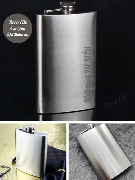 Kişiye Özel 9 Oz  Çelik Cep Matarası 266 Ml içki Viski Konyak Alkol Matarası Vip Hediye - 5