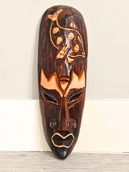 Ahşap Oyma Yunus Surat Mask Totem Aborjin Tipi Duvar Objesi Mindi Ağacı El Oyması 30 cm - 2