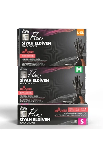 Flex tek kullanımlık pudrasız tpe eldiven 100'lü L-XL siyah - 3