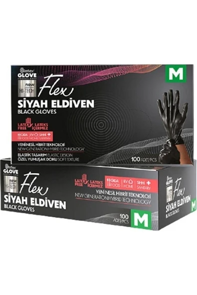 Flex tek kullanımlık pudrasız tpe eldiven 100'lü M-siyah - 3