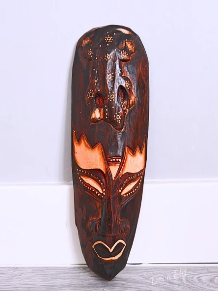 Ahşap Oyma Timsah Surat Mask Totem Aborjin Tipi Duvar Objesi Mindi Ağacı El Oyması 30 cm - 2