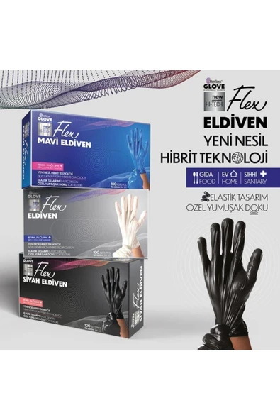 Flex tek kullanımlık pudrasız tpe eldiven 100'lü L-XL mavi - 4