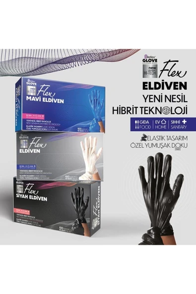 Flex tek kullanımlık pudrasız tpe eldiven 100'lü M-mavi - 5