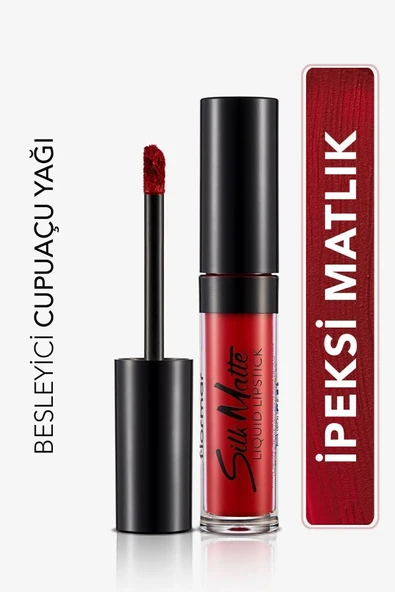 Flormar Kadife Dokulu Likit Mat Ruj - Silk Matte Liquid Lipstick - 014 CARNATION RED