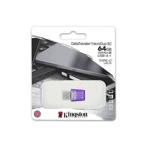 Kingston DTDUO3CG3-64GB DataTraveler microDuo 3C 200MB-s dual USB-A + USB-C Flash Bellek - Resim 2