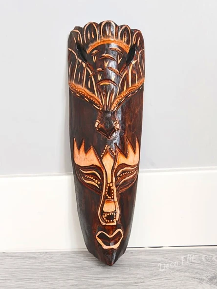 Ahşap Oyma Kuş Surat Mask Totem Aborjin Tipi Duvar Objesi Mindi Ağacı El Oyması 30 cm - 2