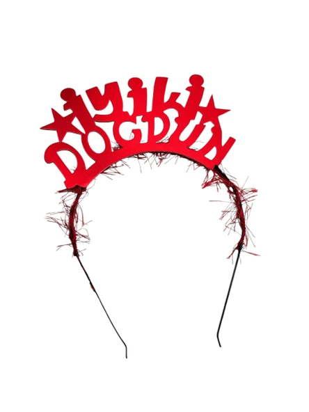 İyi Ki Doğdun Kırmızı Yazılı Metal Taç ürün görseli 1