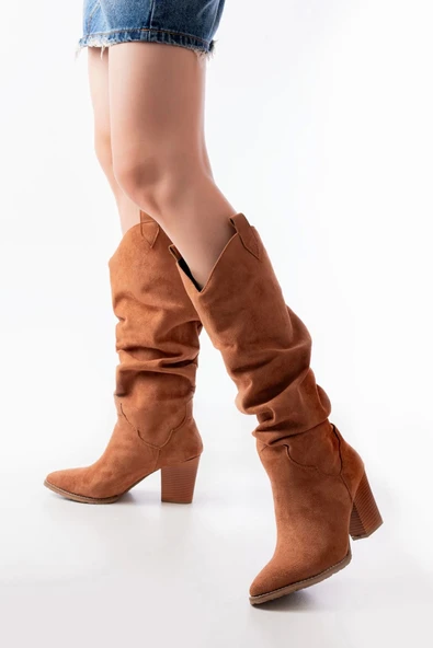 LS-1884 Taba Süet Günlük Kadın Çizme - Resim 4