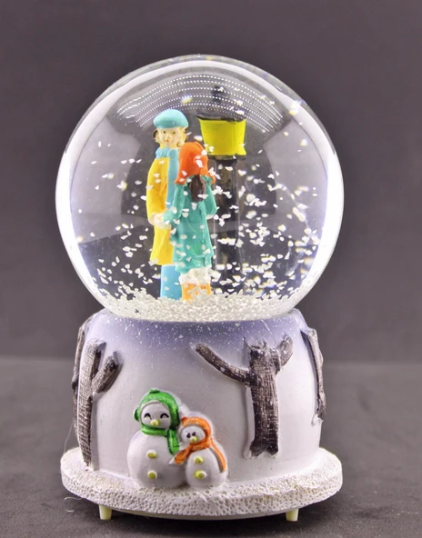 El Ele Tutuşan Aşıklar Kar Küresi Orta Boy Işıklı Müzikli 12cm - 7