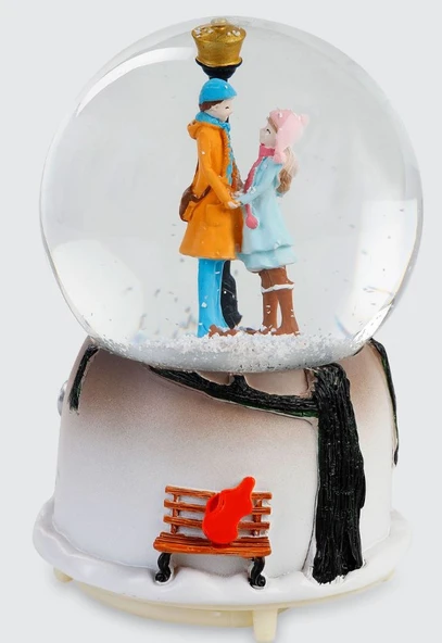 El Ele Tutuşan Aşıklar Kar Küresi Orta Boy Işıklı Müzikli 12cm - 4