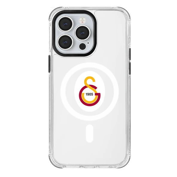 iPhone 13 Pro Galatasaray Magsafe Parçalı Logo Şeffaf Telefon Kılıfı