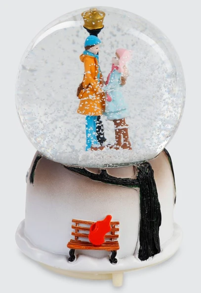 El Ele Tutuşan Aşıklar Kar Küresi Orta Boy Işıklı Müzikli 12cm - 8