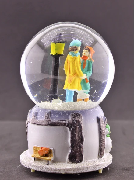 El Ele Tutuşan Aşıklar Kar Küresi Orta Boy Işıklı Müzikli 12cm - 5