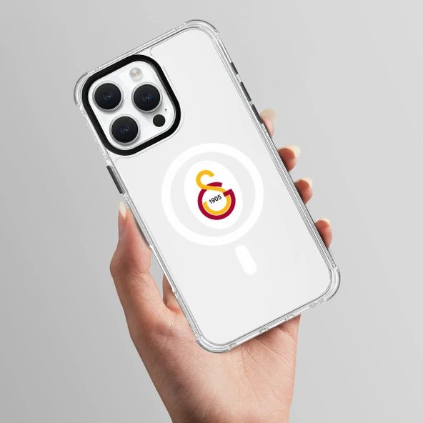 iPhone 16 Galatasaray Magsafe Parçalı Logo Şeffaf Telefon Kılıfı - 4