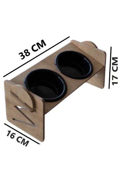 Ayarlanabilir Ahşap 2 Plastik Taslı Kedi Ve Köpek Mama Ve Su Kabı SİYAH - 7