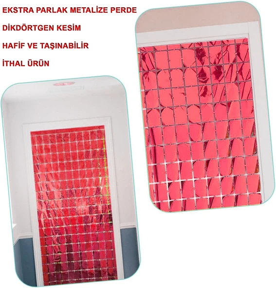 Ekstra Metalize Kırmızı Disko Kapı Perdesi