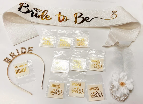 Altın Renk Bride Partisi Seti 13 Parça