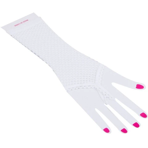 Örgü Beyaz Parmak Arası File Eldiven 26 cm - 4