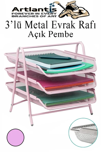Metal Evrak Rafı 3 lü 1 Paket Masa Üstü A4 Dosya Düzenleyici Kağıt Tepsisi Metal Fileli Üç Katlı Hareketli Perfore